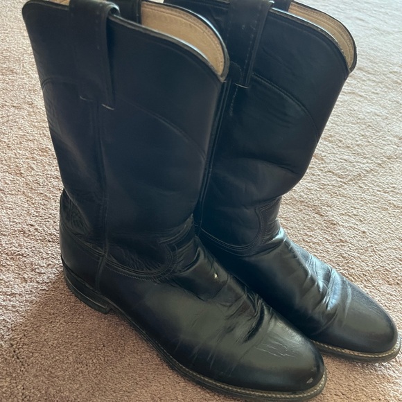 Justin Boots Black Leather Western Boots - Picture 2 of 11